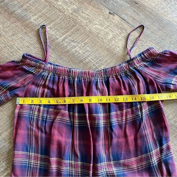 Anthropologie Cloth & Stone Top Plaid Off Shoulder Boho Party - Picture 6 of 9